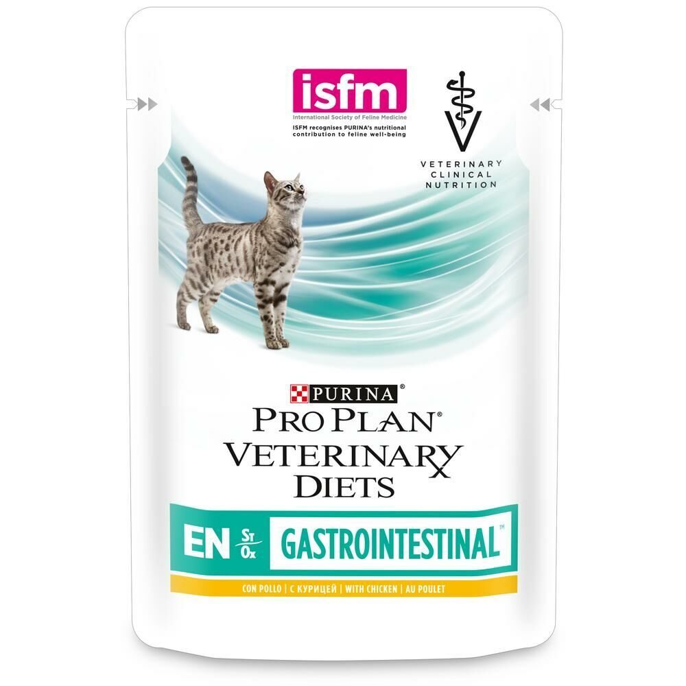 Влажный корм Pro Plan Veterinary Diets EN St/Ox для взрослых кошек и котят для снижения проявлений острого нарушения всасывающей функции кишечника, с лососем, Пауч, 85 г